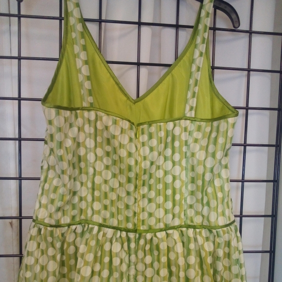 Vintage Robbie Bee Midi Dress Womens sz 12 Green Stripes polka dots Sleeveless - Picture 2 of 7